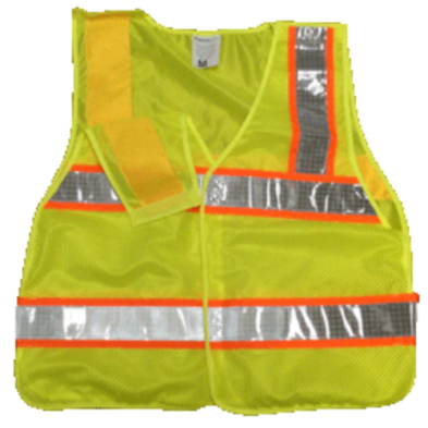 A yellow safety vest with reflective stripes, ensuring visibility and protection in hazardous environments.