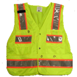 A yellow safety vest with reflective stripes, ensuring visibility and protection in hazardous environments.