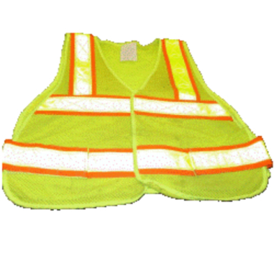 A yellow safety vest with reflective strips, ensuring visibility and protection in hazardous environments.