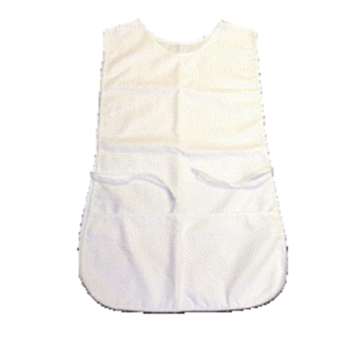 A white apron with front pockets, perfect for keeping your essentials handy while cooking or working.