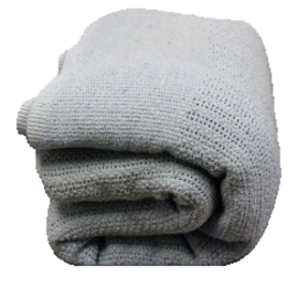 A gray folded blanket, neatly arranged with soft folds, ready to provide warmth and comfort.