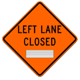 Left Lane Closed Flexible Roll-Up Traffic Sign - 36 x 36 - One Changeable Legend W20-5L