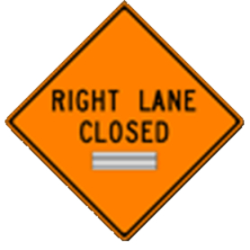 Right Lane Closed Changeable Flexible Roll-Up Traffic Sign - 36 x 36 - One Changeable Legend W20-5R