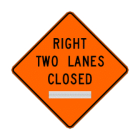 Right Two Lanes Closed Flexible Roll-Up Traffic Sign - 48 x 48 - One Changeable Legend W20-5AR