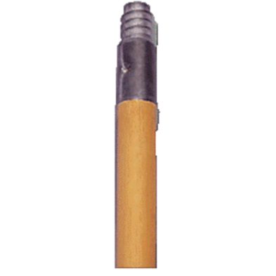 A wooden mop or boom handle with a threaded tip.