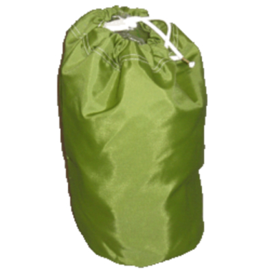 A green bag with a drawstring, perfect for carrying essentials.