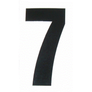 A black number seven on a white background, representing a numerical symbol, is the focal point of the image.