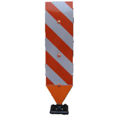 A traffic panel with a white and orange stripe, used for directing traffic and ensuring safety.