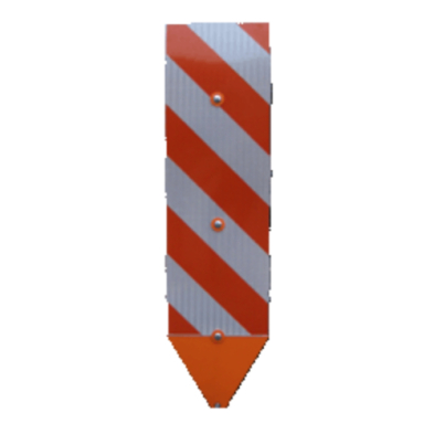 A traffic panel with a white and orange stripe, used for directing traffic and ensuring safety. Base not included.