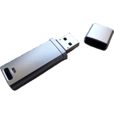 A USB flash drive with a sleek metal case, perfect for storing and transferring data.