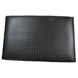 A black mat with a stylish diamond pattern, perfect for adding a touch of elegance to any space.