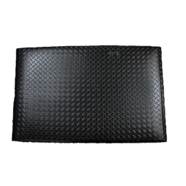 A black mat with a stylish diamond pattern, perfect for adding a touch of elegance to any space.