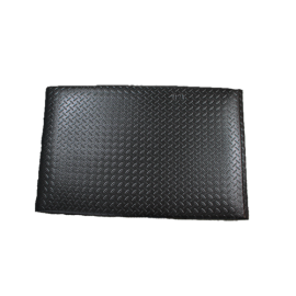 A black mat with a stylish diamond pattern, perfect for adding a touch of elegance to any space.