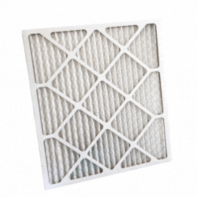 A pleated air filter on a white background, efficiently capturing airborne particles.