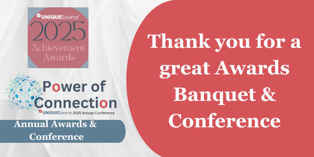 This header image has a grey background with the Achievement Awards and Power of Connection logos.. Overlayed is a blue banner the words “Annual Awards & Conference.” To the right on a red background, the words “Thank you for a great Awards Banquet & Conference."