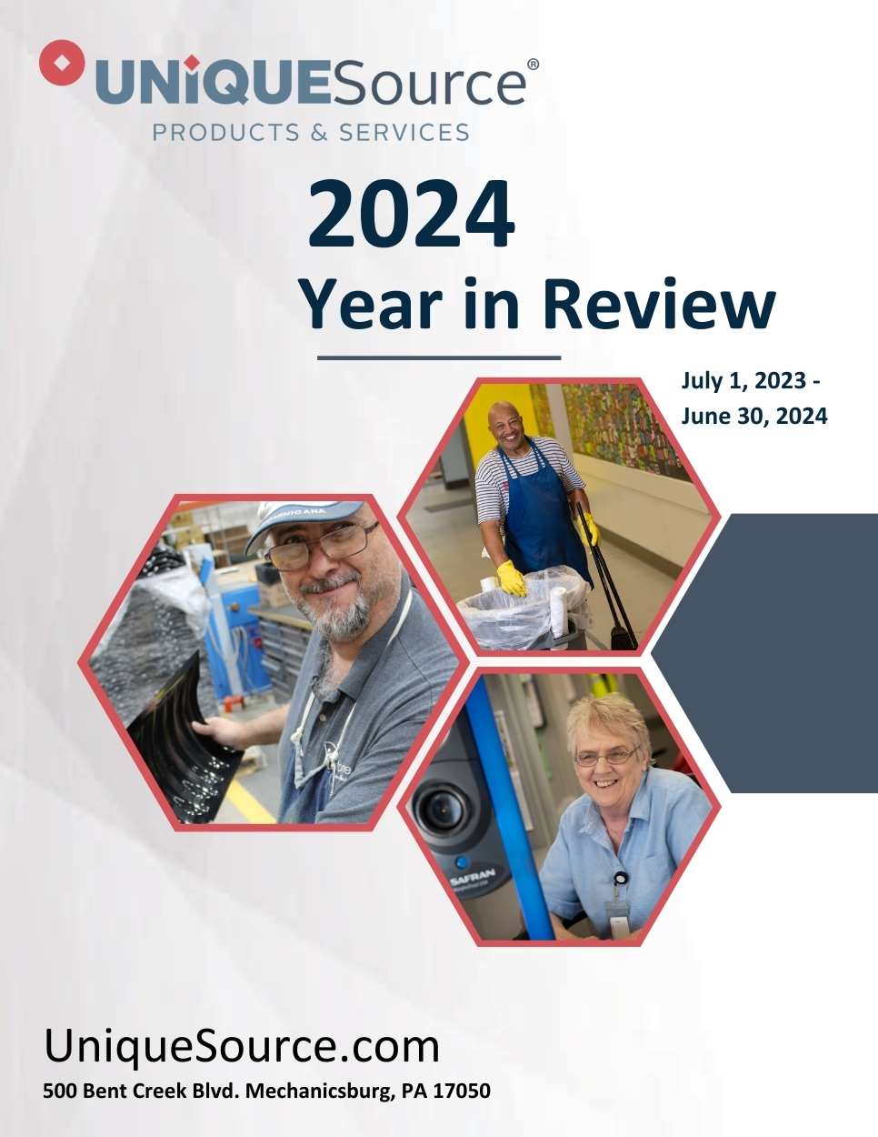 Report cover for the FY 2024 UniqueSource Year in Review report.