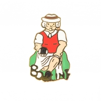COMIC LADY BOWLER LAPEL BADGE