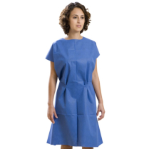 Graham Medical® Exam Gown, Non-Woven, Blue, 30" x 42", Waist Tie