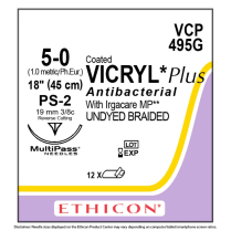 COATED VICRYL® Plus Antibacterial (polyglactin 910) Suture VCP495G, (5-0 w/PS-2 Needle)