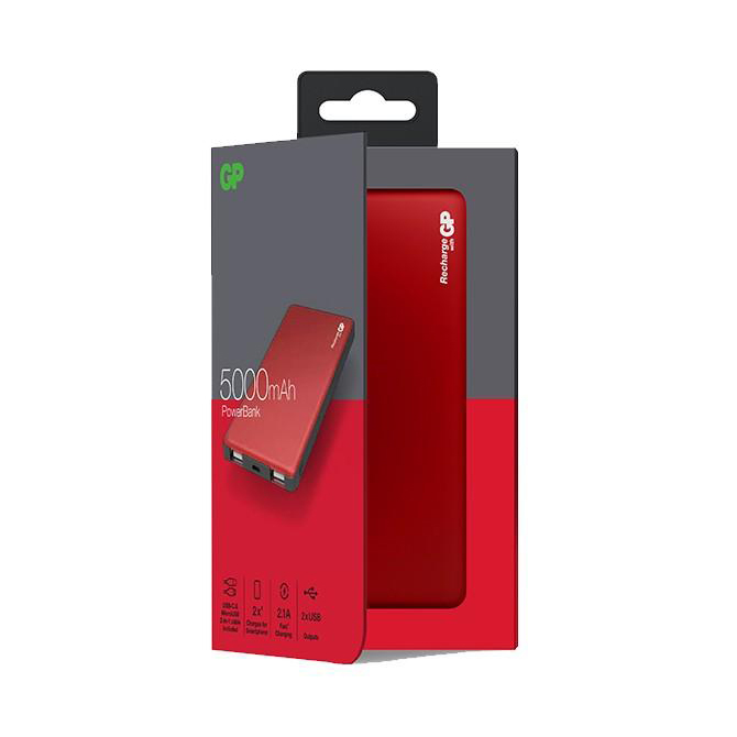 GPMP05MARGB-2B1    Batterie externe / Chargeur USB 2 x 2.1A 5Ah rouge GP