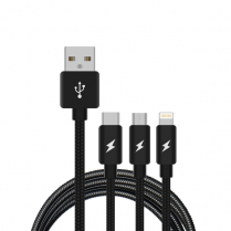 CLEC-DC507   Câble de données et de charge USB-A à Micro-USB/USB-C/Lightning 1.2m
