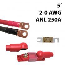 KIT-2-0AWG-250A   Ensemble de câble préassemblés 2/0 AWG 5' avec fusible ANL 250A pour onduleur
