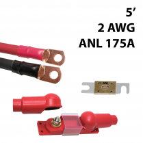 KIT-2AWG-175A  Ensemble de câble préassemblés 2 AWG 5' avec fusible ANL 175A pour onduleur