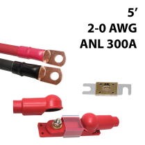 KIT-2-0AWG-300A   Ensemble de câble préassemblés 2/0 AWG 5' avec fusible ANL 300A pour onduleur