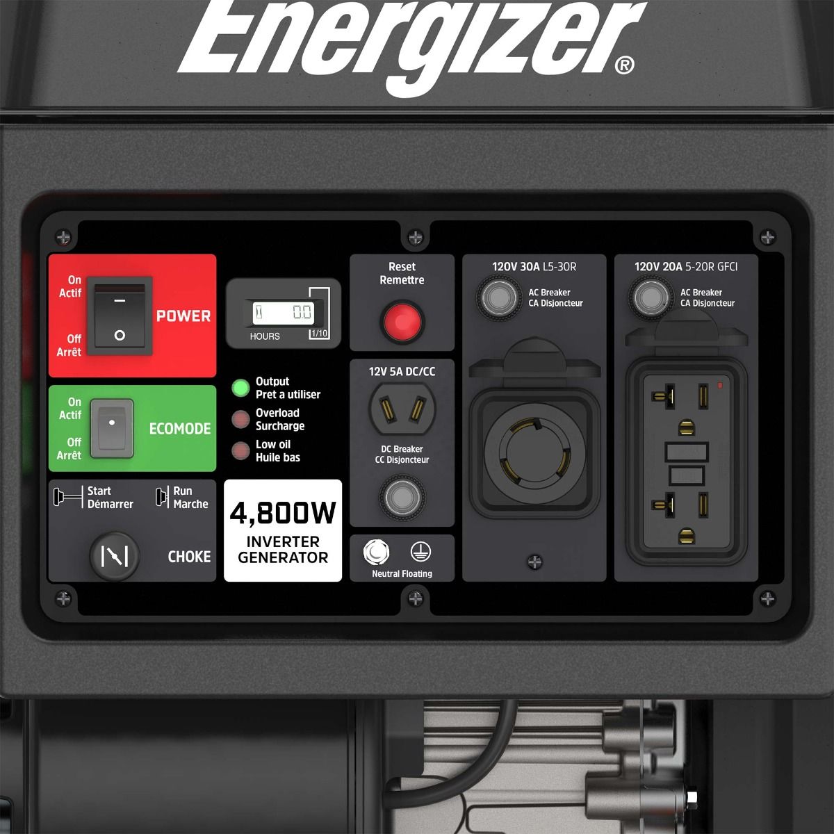 EZV4800   Génératrice à onduleur Energizer 120V 4800W de pointe 3600W continu