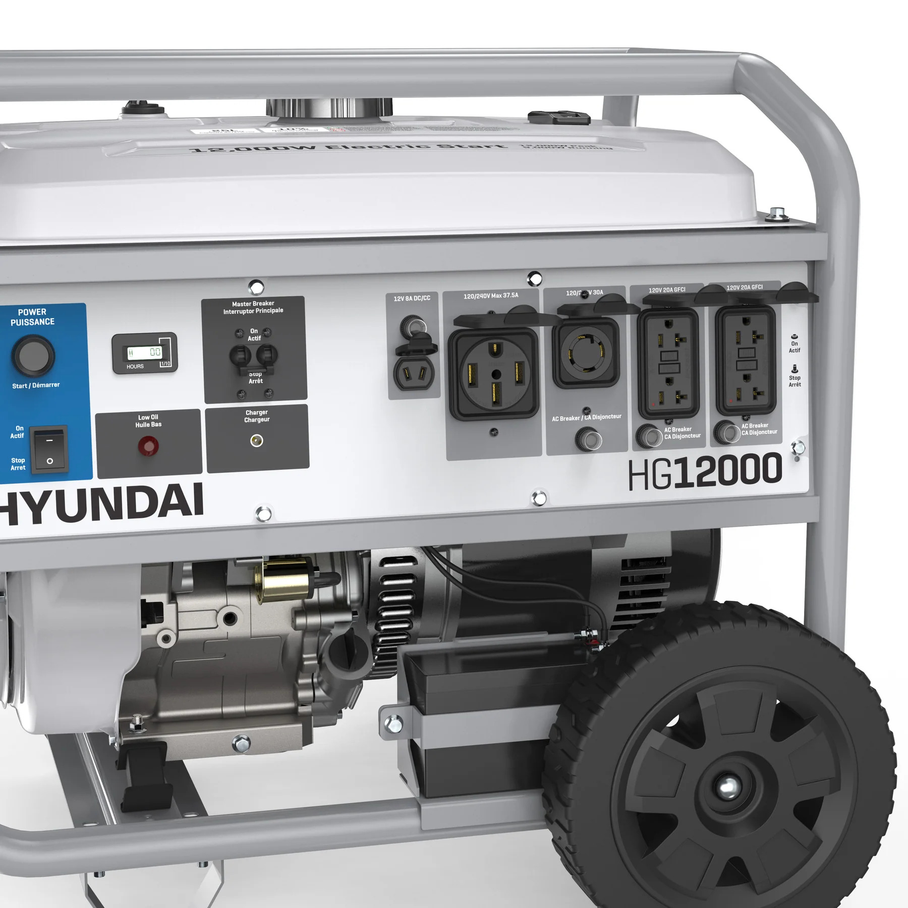 HG12000   Génératrice conventionnelle Hyundai 120/240V 9000/12000W avec démarrage électrique