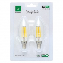 EWL-LEDC37-4-WW   Clear C37 Type Filament LED Bulb 12V 4W Warm White (Pkg of 2)