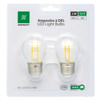 EWL-LEDG45-2-WW   Ampoule transparente à DEL filaments format G45 12V 2W blanc chaud (paquet de 2)