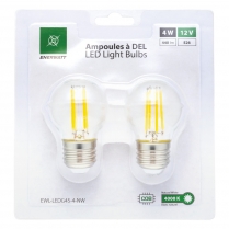 EWL-LEDG45-4-NW   Ampoule a filaments DEL 12V 4W format G45, blanc neutre (paquet de 2)