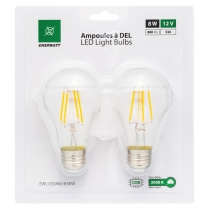EWL-LEDA60-8-WW   Clear A60 Type Filament LED Bulb 12V 8W Warm White (Pkg of 2)