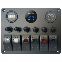 SPD-63647R   Panneau 12V avec 6 interrupteurs et disjoncteurs et 3 voltmètres