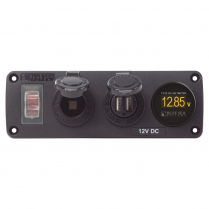 BS4366   Panneau d'accessoires résistant à l'eau - Disjoncteur 15A, prise 12V, USB double 2.1A, voltmètre