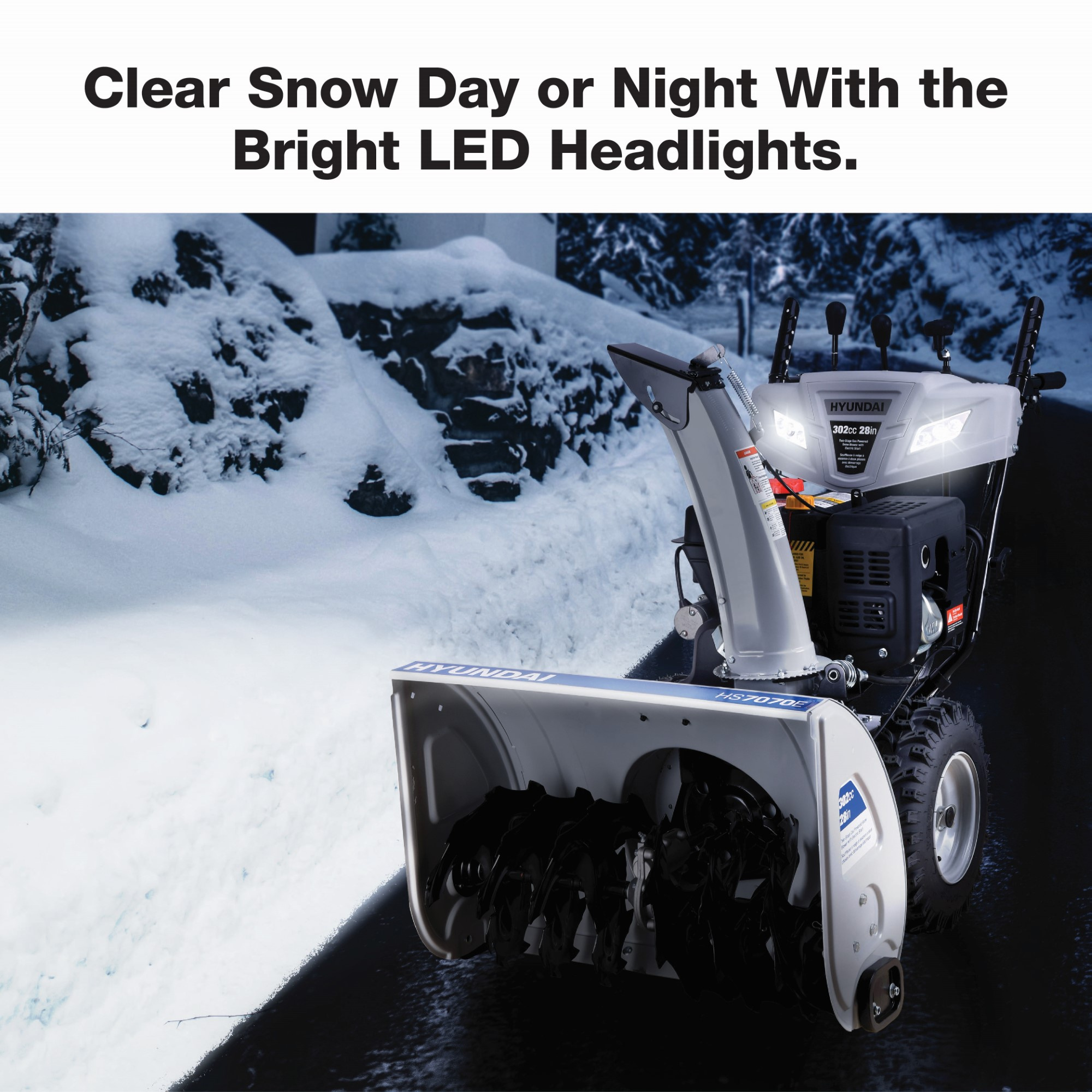 HS7070E   28-Inch 302cc Two-Stage Gas Powered Snow Blower with Electric Start