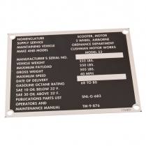 Nomenclature Plate - Military Airborne - 1944 Cushman Scooter 