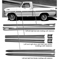 Body Moulding Kit - Upper 3 5/8" wide - Black Insert - Long Bed - 1970-72 Ford Truck    