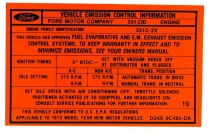 Decal - Emission - 351-2V AT - 1972 Ford Car  
