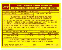 Decal - Emission - 400 2V AT - 1974 Ford Car  