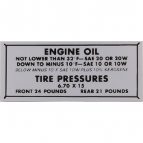 Decal - Glove Box - Engine Oil/Tire Pressure - 1949-51 Ford Car  