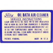 Decal - Air Cleaner Oil Bath Service Instructions - 1948-53 Ford Truck, 1949-53 Ford Car  