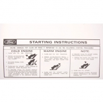 Decal - Starting Instructions - 1962-73 Ford Car  