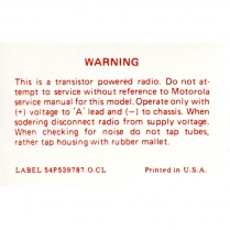 Decal - Radio Service Warning - 1957-59 Ford Car  
