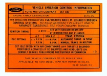 Decal - Emission - 351-2V AT - 1972 Ford Car  