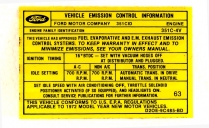 Decal - Emission - 351-4V AT - 1972 Ford Car  