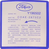 Decal - Air Conditioner Compresser - 1960-64 Ford Car  