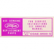 Decal - Air Cleaner Service Instructions - 1960 Ford Car  