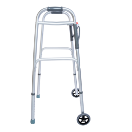 Steel Button Folding Walker with Wheels, Adult